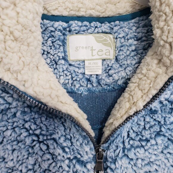 Green Tea Women's XL Fluffy Fleece / "Sherpa" Quarter Zip Pullover Jacket - Picture 2 of 6